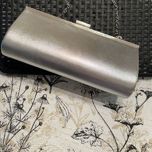 Silver Vintage Clutch with Chain and Jeweled Clip